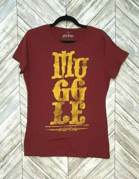 Harry Potter Red w Yellow Letters Muggle T-Shirt 100% Cotton, XL/XXL - Picture 1 of 3